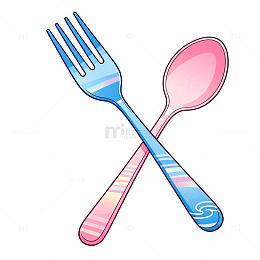 卡通风餐具交叉手绘叉勺设计素材