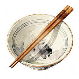 水彩风中式餐具筷子碗设计素材