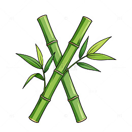 手绘风竹子交叉绿叶插画设计素材