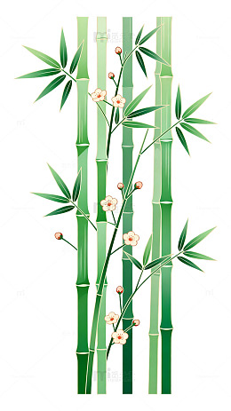 国画风竹子梅花植物插画设计素材