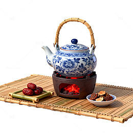 国风茶道青花瓷煮茶场景设计素材