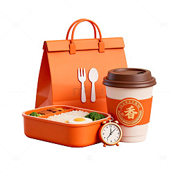 扁平风便当餐盒咖啡杯设计素材