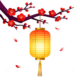国风手绘春节红梅灯笼设计素材