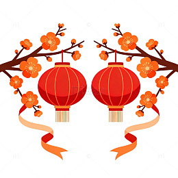 扁平风春节灯笼梅花装饰素材