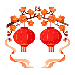 扁平风春节灯笼梅花装饰设计素材