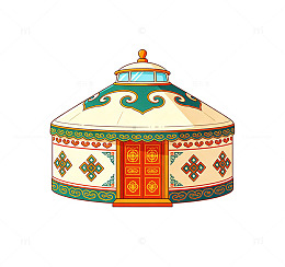 卡通风格蒙古包建筑插画设计素材