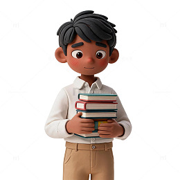 卡通风学生捧书3D人物设计素材