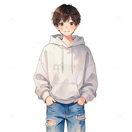 日系动漫少年休闲穿搭插画素材