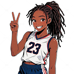 卡通风格篮球女孩手绘插画设计素材