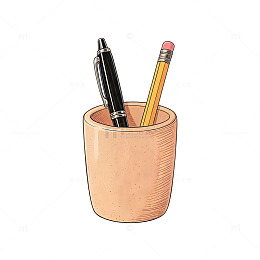 手绘风文具笔筒插画设计素材