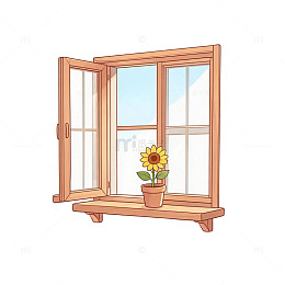 手绘风木窗向日葵插画设计素材
