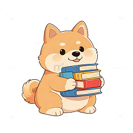 卡通风柴犬抱书可爱插画设计素材