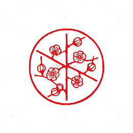 线条风梅花枝条圆形图案设计素材