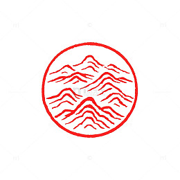线条风山水纹样圆形印章设计素材