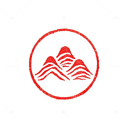 印章风山水图案圆形标志设计素材