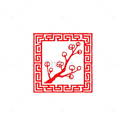 剪纸风梅花图案方形边框设计素材