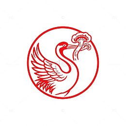 线条风仙鹤图案圆形标志设计素材