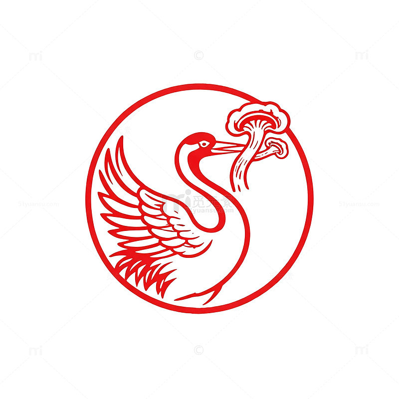 线条风仙鹤图案圆形标志设计素材