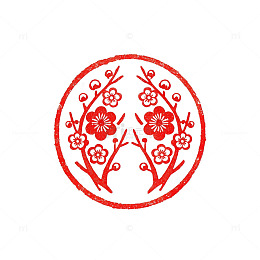 剪纸风梅花枝纹样圆形图案设计素材