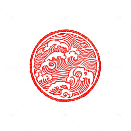 剪纸风海浪纹圆形图案设计素材