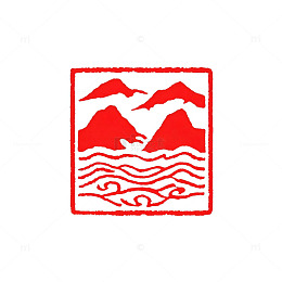 印章风山水图案矢量设计素材
