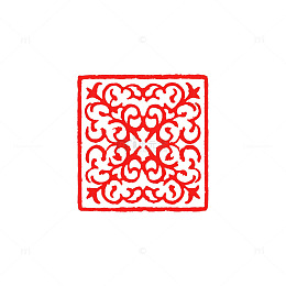 传统风红色花纹方形图案设计素材