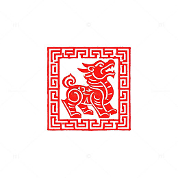 剪纸风瑞兽图案传统装饰设计素材