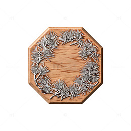 木纹风松枝环绕八边形设计素材
