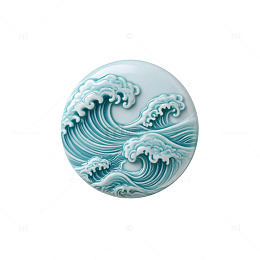 浮世绘风格海浪圆形雕刻设计素材