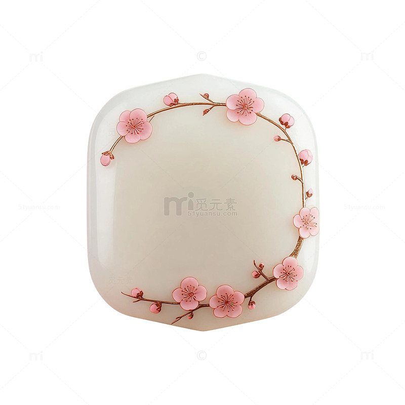 简约风樱花枝纹方形装饰素材