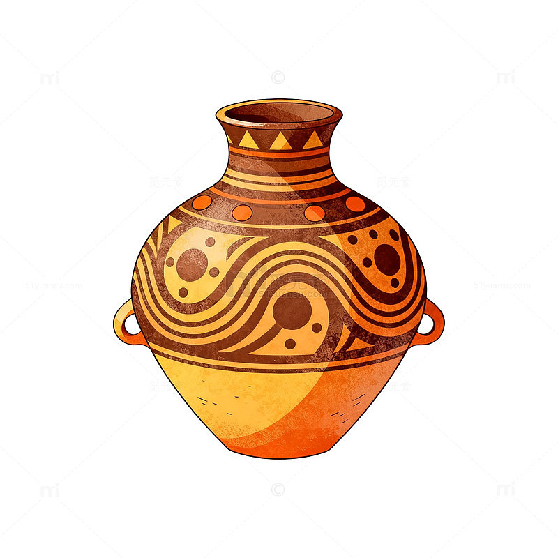 卡通风格陶罐花纹插画设计素材