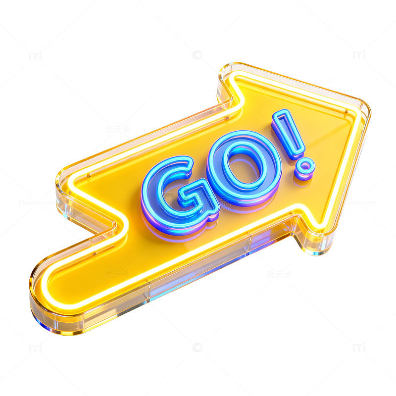 霓虹灯风格箭头GO文字设计素材