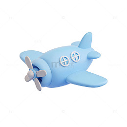 卡通风蓝色飞机玩具3D模型素材