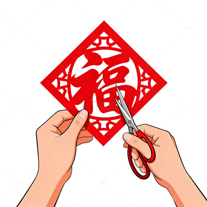 卡通风春节剪纸福字设计素材