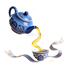 国风青花瓷茶壶倒茶动态设计素材