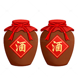 卡通风传统酒坛手绘设计素材