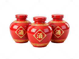 国风红色酒坛陶瓷装饰设计素材