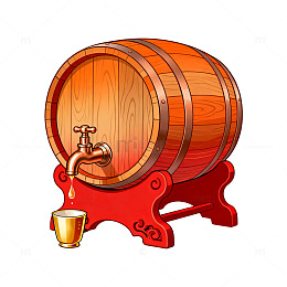 卡通风格木桶酒水插画设计素材