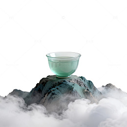 水墨风茶杯山雾意境设计素材
