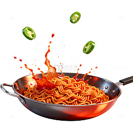 超现实风格炒面飞溅动态美食设计素材
