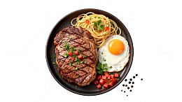 俯拍风牛排意面美食素材