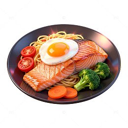 美食三文鱼意面餐盘设计素材