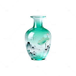 水墨风山水花瓶透明玻璃设计素材