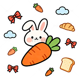 卡通风可爱兔子胡萝卜插画设计素材