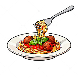 卡通风意大利面肉丸美食插画素材