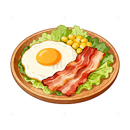 卡通风早餐盘煎蛋培根设计素材