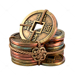 3D渲染古风铜钱堆叠设计素材