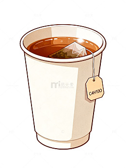 插画风热茶纸杯手绘茶包设计素材