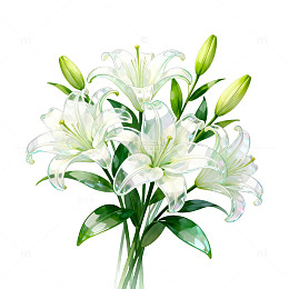 水彩风白色百合花束插画素材