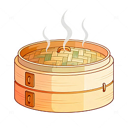 卡通风格蒸笼热气美食插画设计素材